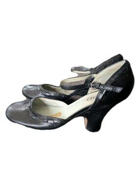 ALDO Black Leather Mary Jane Heels Ankle Strap Round Toe Retro 1940s Style 9